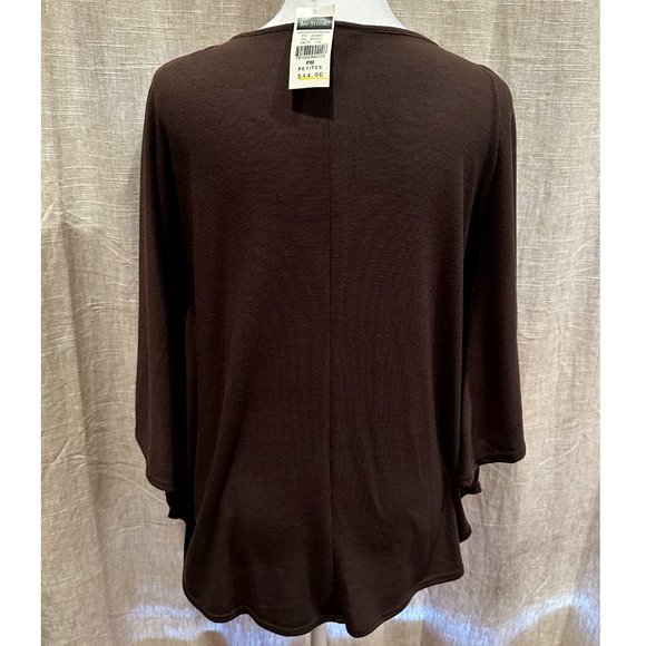 NWT Bay Studio Embroidered Brown Batwing Sleeve Poncho-Style Top Petite Medium - Picture 8 of 14